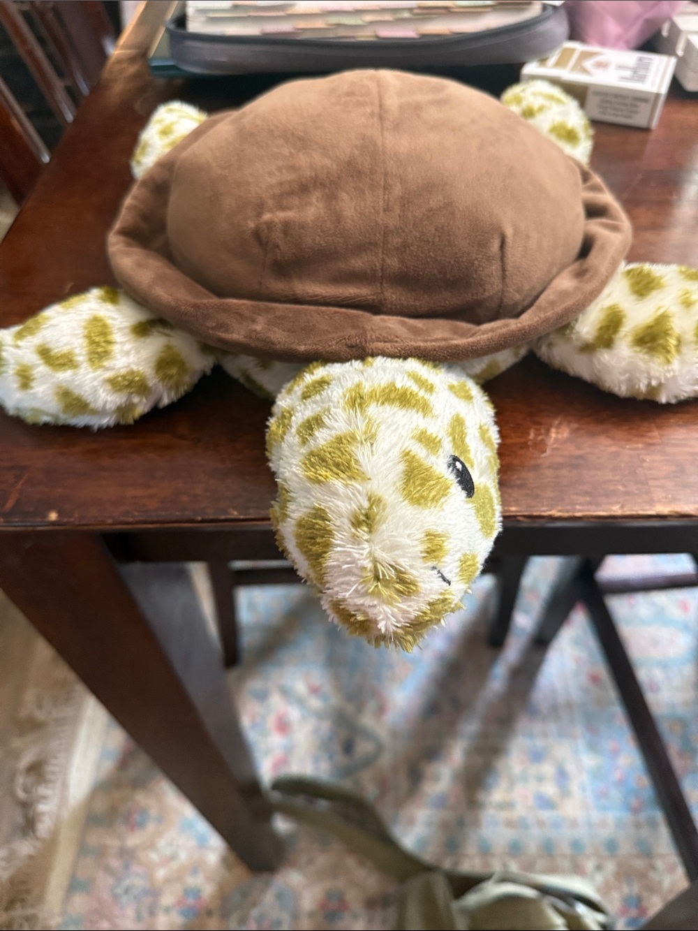 Plush Turtle Habitat Toy - Brown Shell with Olive-Spotted Cream Body warms and s